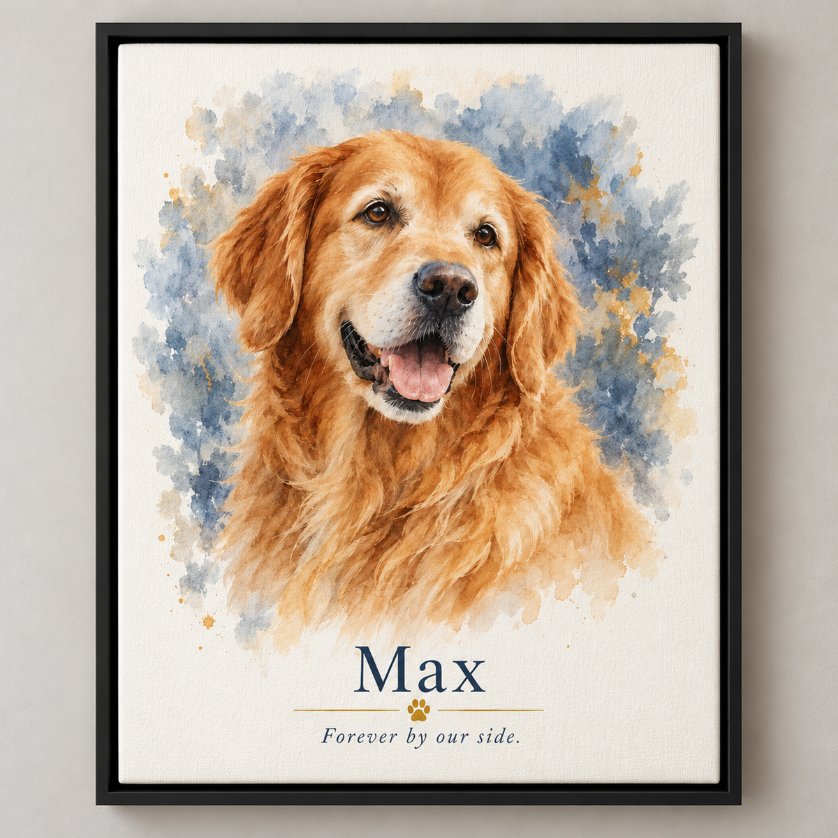Forever by Our Side — Pet Memorial Canvas — illustrative black floater-framed canvas mockup